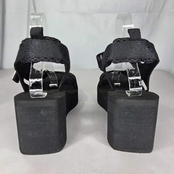 Guess Women's Daysa Quattro-G Strappy Eva Wedge Sandals Black Logo - Picture 4 of 7